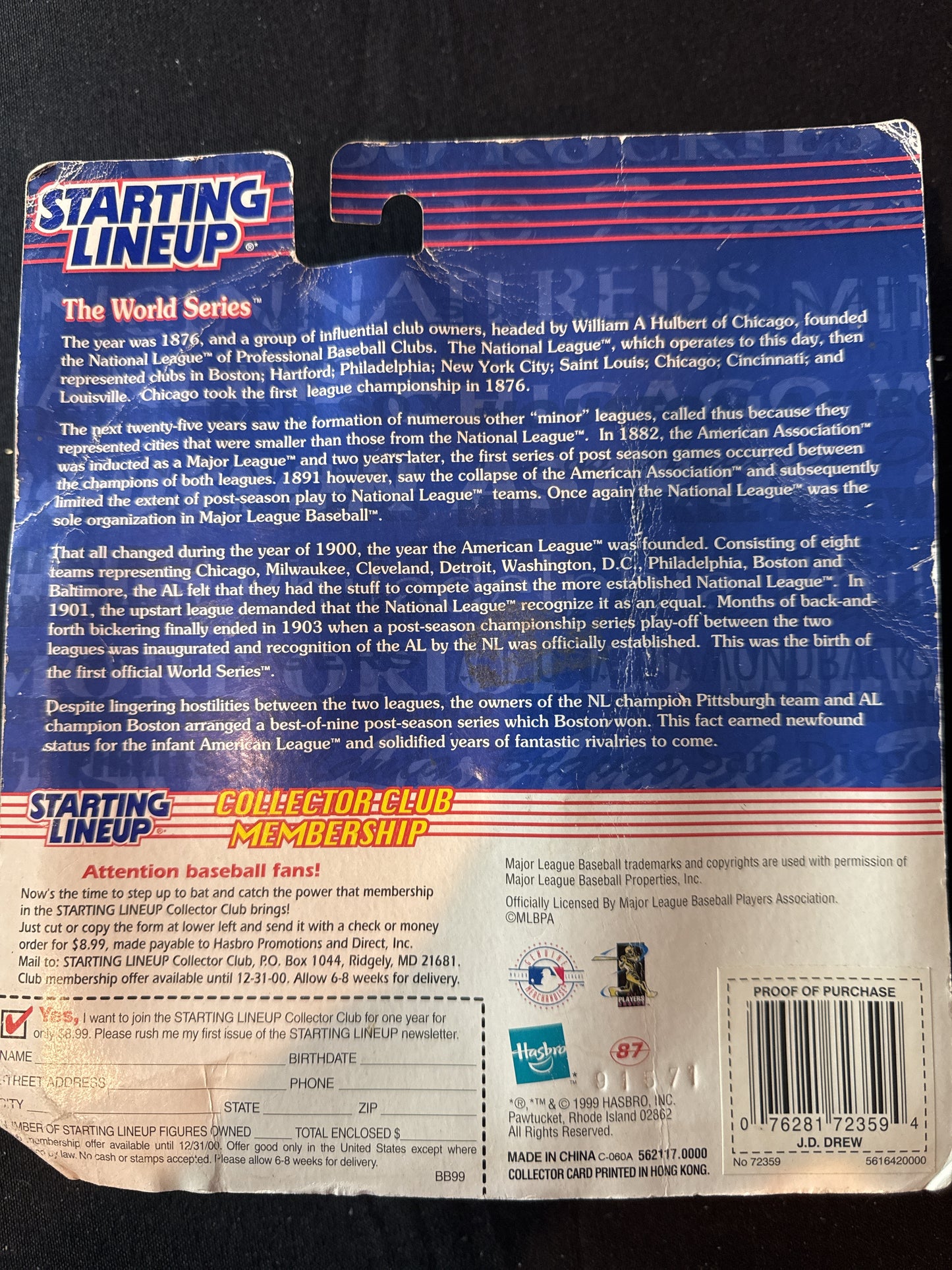 Starting Lineup New in Package J. D. Drew Figure St. Louis Cardinals SLU Rare 1999