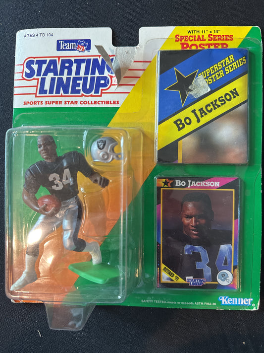 Starting Lineup 1992 Bo Jackson Figure Raiders w/ Trading Card and Poster New in Package