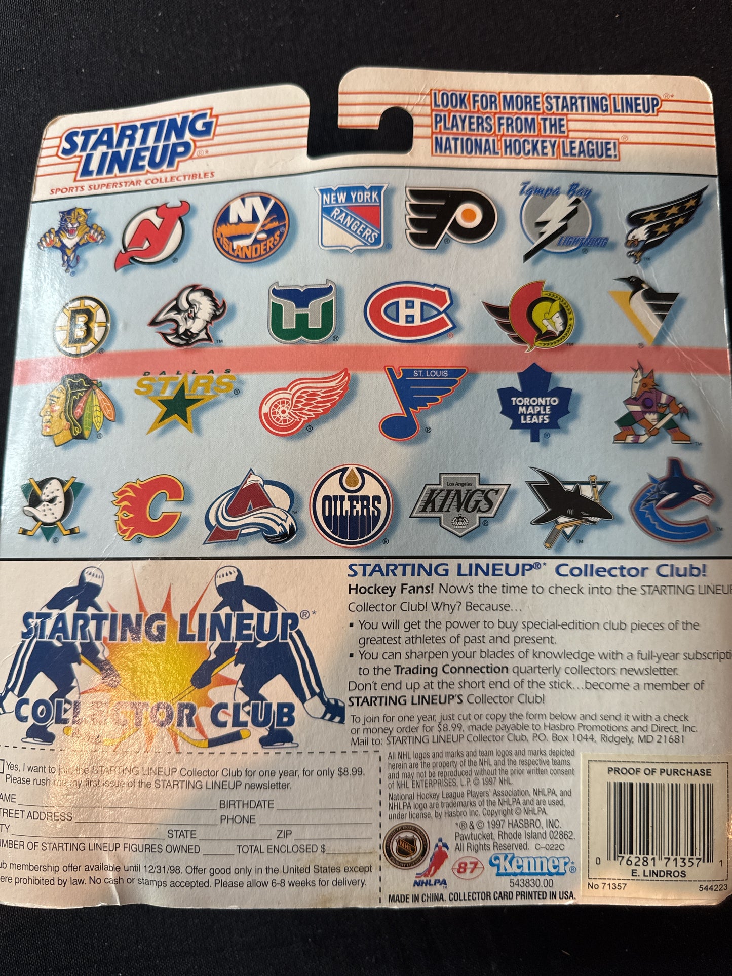 Starting Lineup 1997 NHL Eric Lindros Philadelphia Flyers Action Figure New in Package