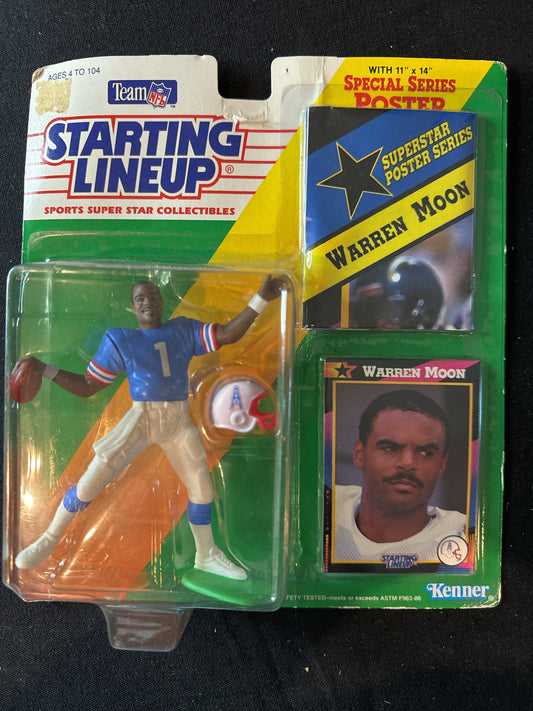 Starting Lineup Rare 1992 Warren Moon Blue Shirt Oilers Figure & Card New in Package
