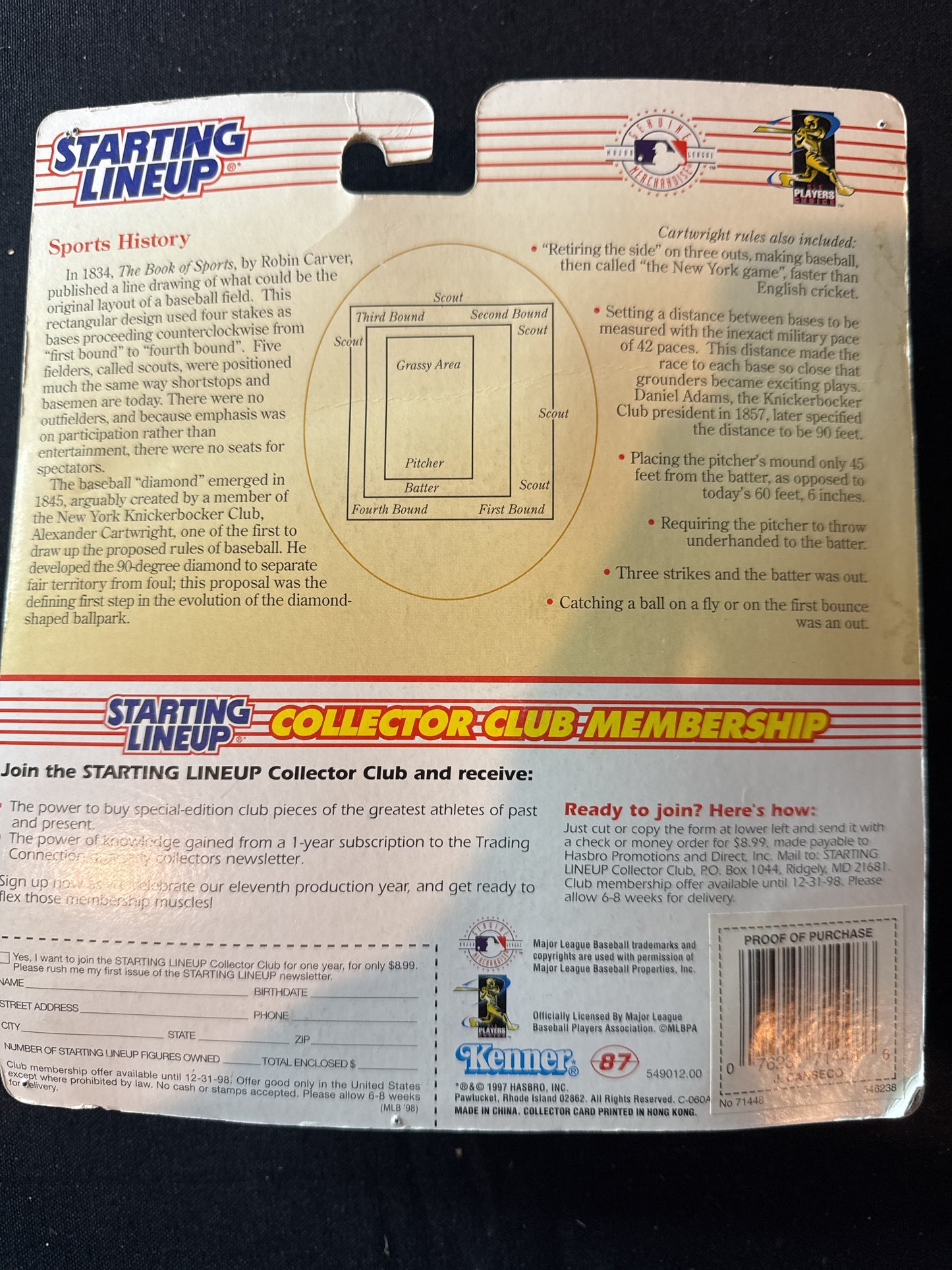 Starting Lineup MLB Jose Conseco 1998 Oakland Athletics New in Package