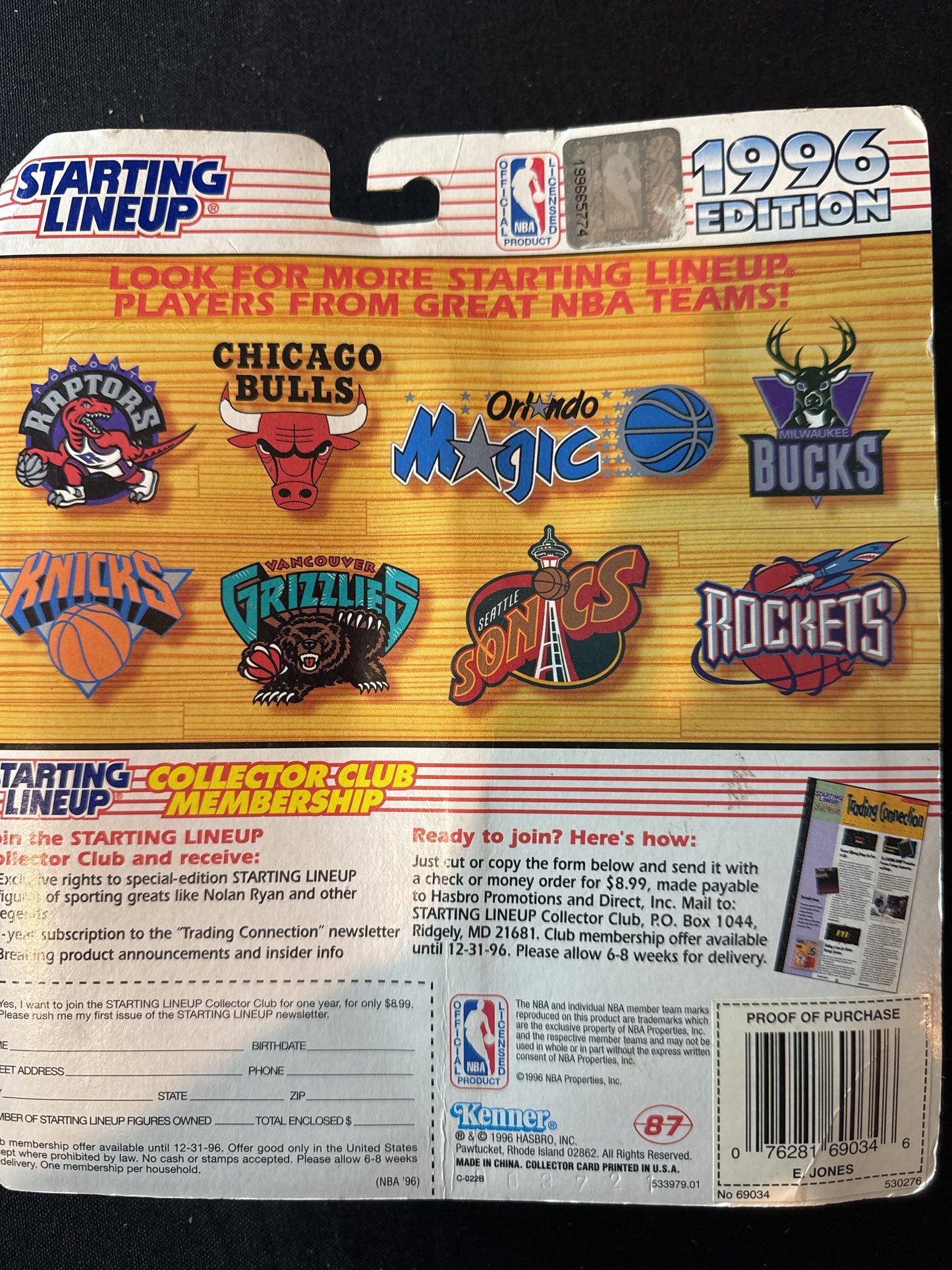 Starting Lineup 1996 NBA LA Lakers Eddie Jones w/ Trading Card New in Package