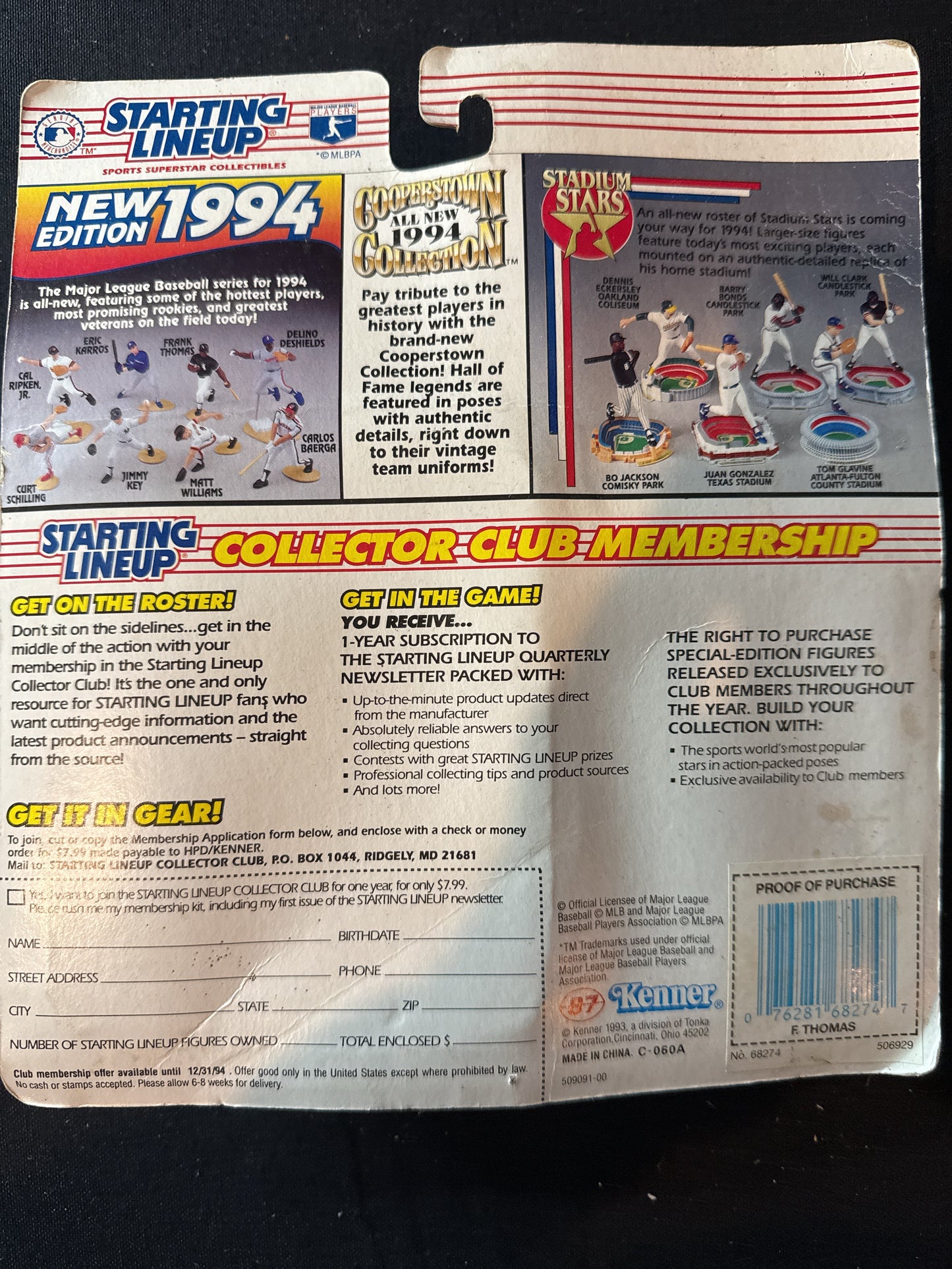 Starting Lineup 1994 MLB Frank Thomas White Sox Action Figure New in Package
