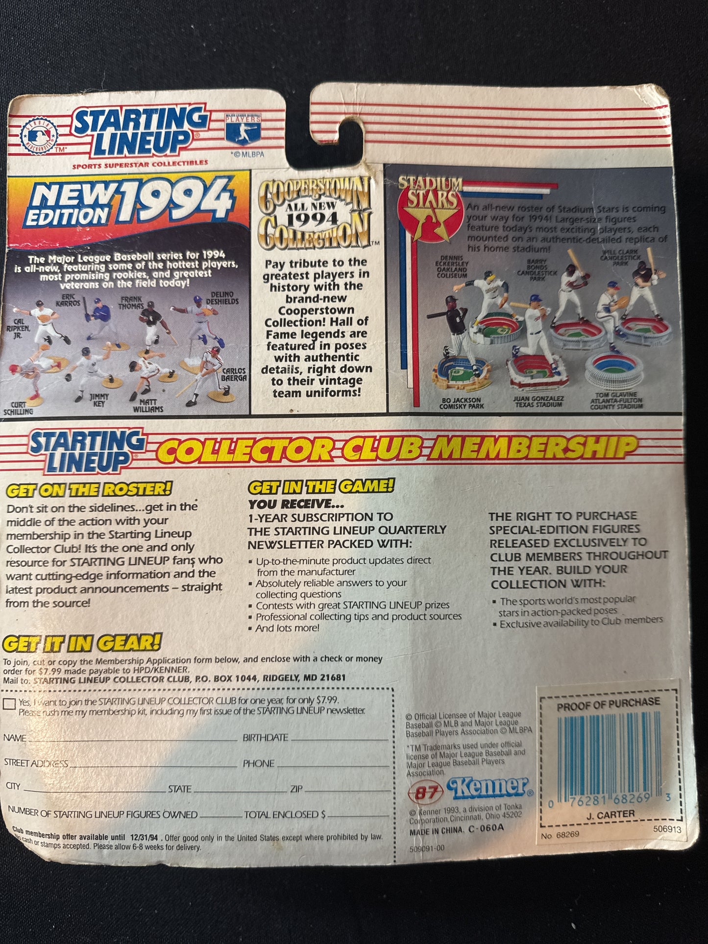 Starting Lineup 1994 MLB Joe Carter Toronto Blue Jays Action Figure New in Package