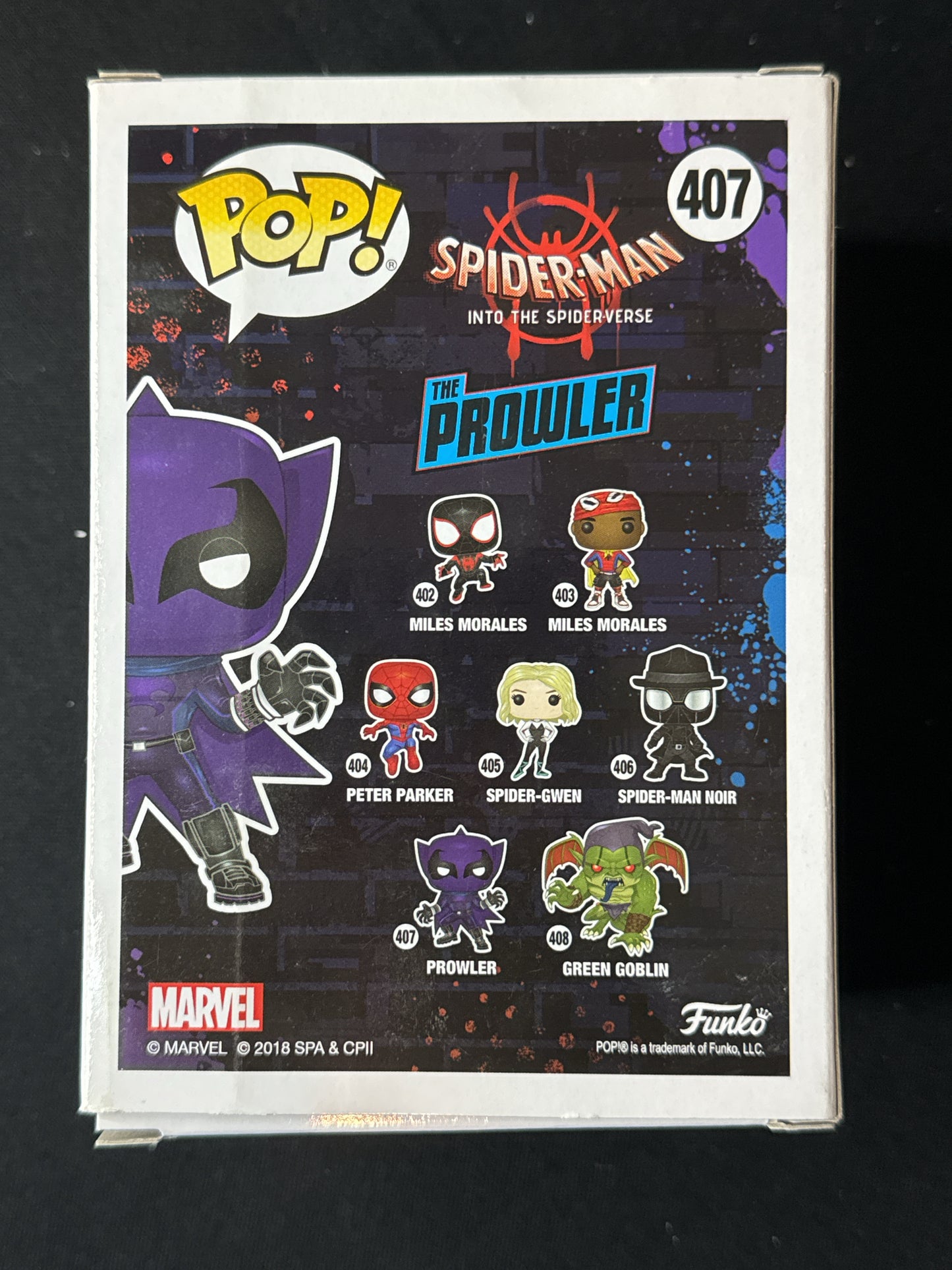 Funko Pop! Marvel Spider-Man Into the Spiderverse Prowler Bobble Head #407 New in Box