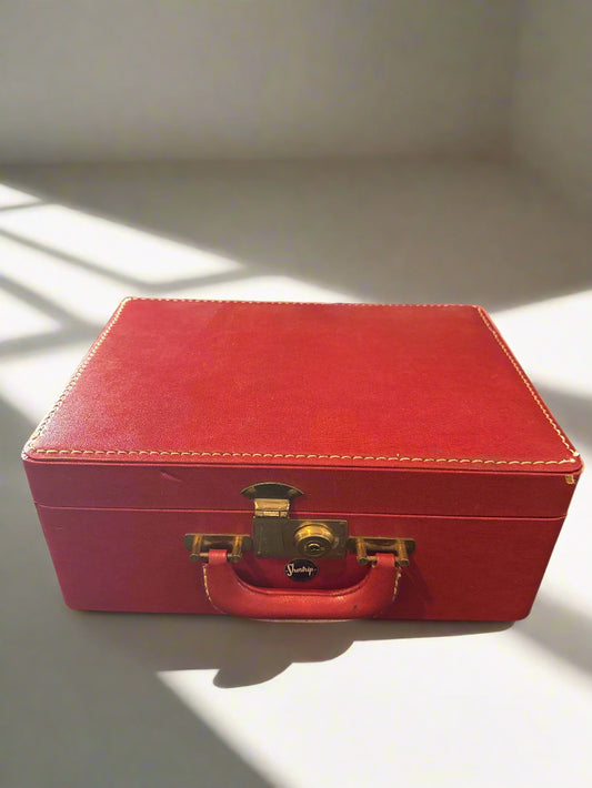 Vintage Shortrip Red Cowhide Leather Travel Case Suitcase Carry On Luggage Vanity