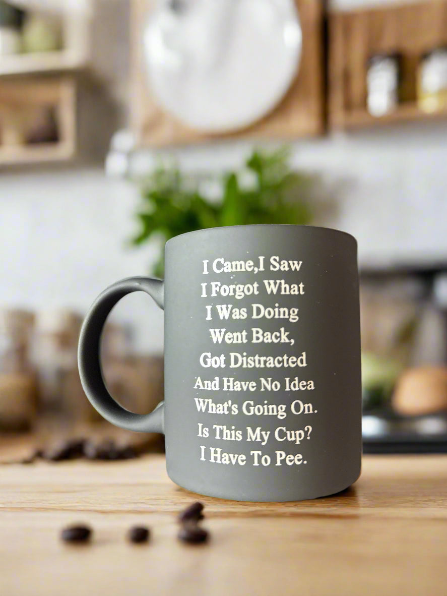 Black "I Came, I Saw.." Coffee Cup Mug 3.75" Tall 10oz Smooth Feel