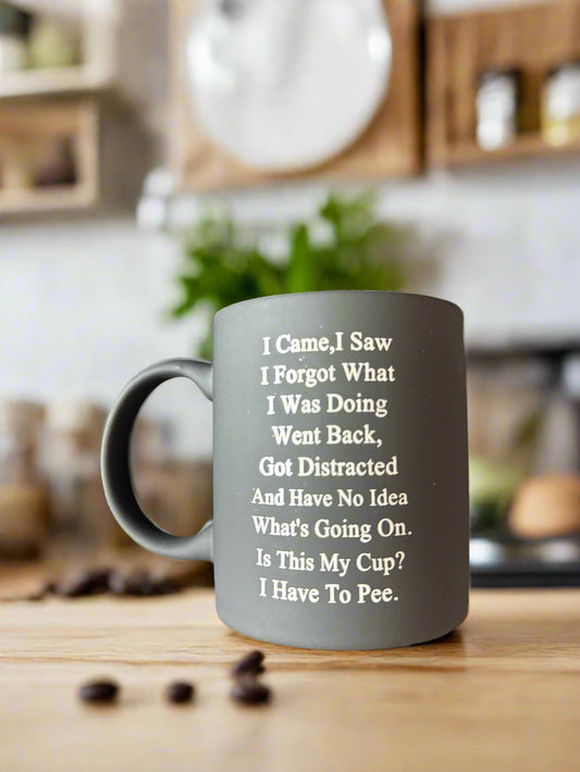 Black "I Came, I Saw.." Coffee Cup Mug 3.75" Tall 10oz Smooth Feel
