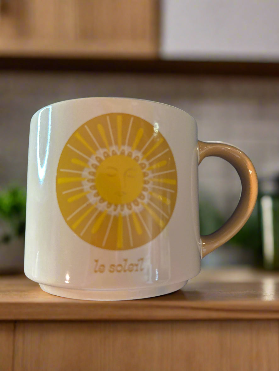 Gold & Yellow Le soleil (Sun) Coffee Cup/Mug Modern Southern Home3.75" Tall x 4" Wide