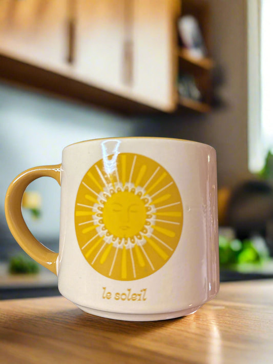 Gold & Yellow Le soleil (Sun) Coffee Cup/Mug Modern Southern Home3.75" Tall x 4" Wide