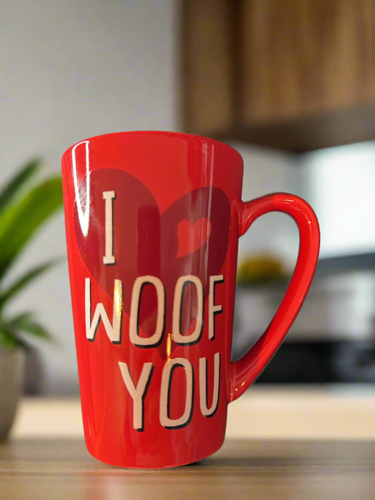 Valentines Day Red Heart "I Woof You" Tall Coffee Cup/Mug 5" Tall