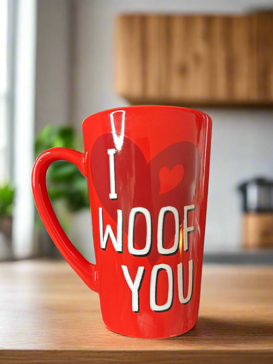 Valentines Day Red Heart "I Woof You" Tall Coffee Cup/Mug 5" Tall