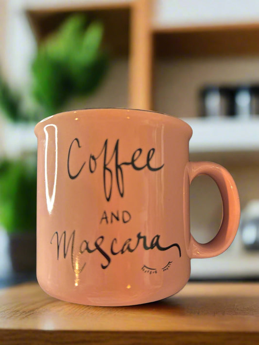 Primo Design Bright Pink Coffee & Mascara Coffee Cup/Mug 4" x 4" New