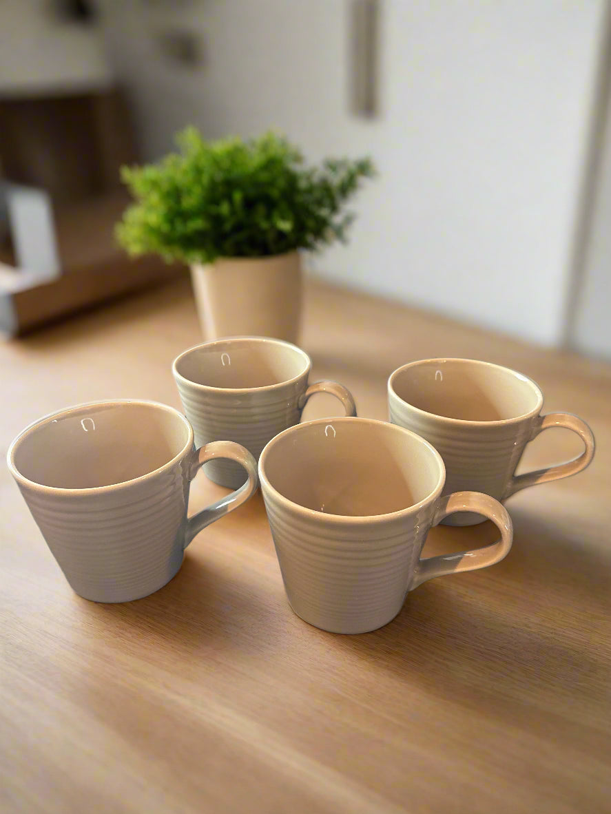 Retired Lot of 4 Royal Doulton Gordon Ramsay Taupe Maze 14oz Coffee Cups Mugs Embossed Rings