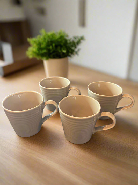 Retired Lot of 4 Royal Doulton Gordon Ramsay Taupe Maze 14oz Coffee Cups Mugs Embossed Rings