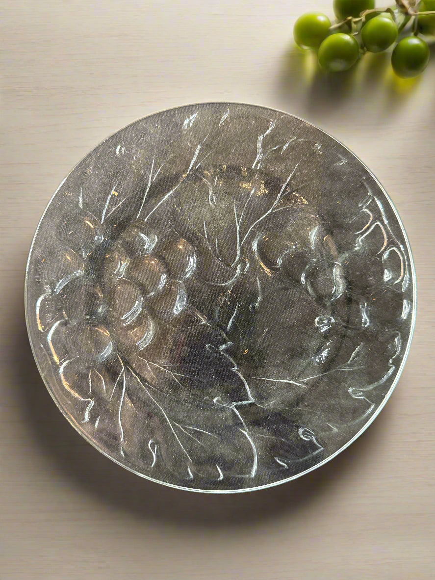 Vintage Frosted 10 3/8" Dinner Plate and 7.25" Salad Plate by Kig Indonesia Glass Plates Grapes