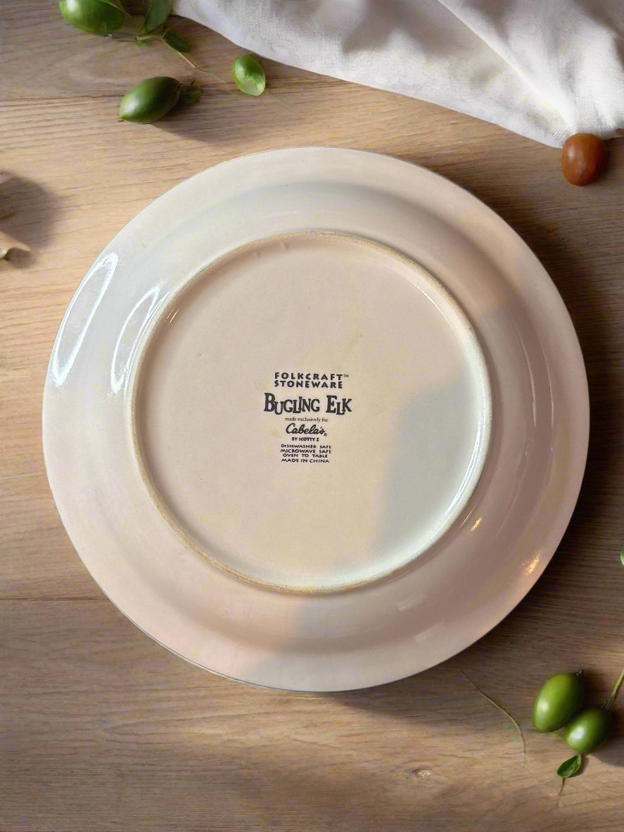 Bugling Elk by Folkcraft 11" Dinner Plate Brown Speckled Stoneware Currently have 3 in Stock
