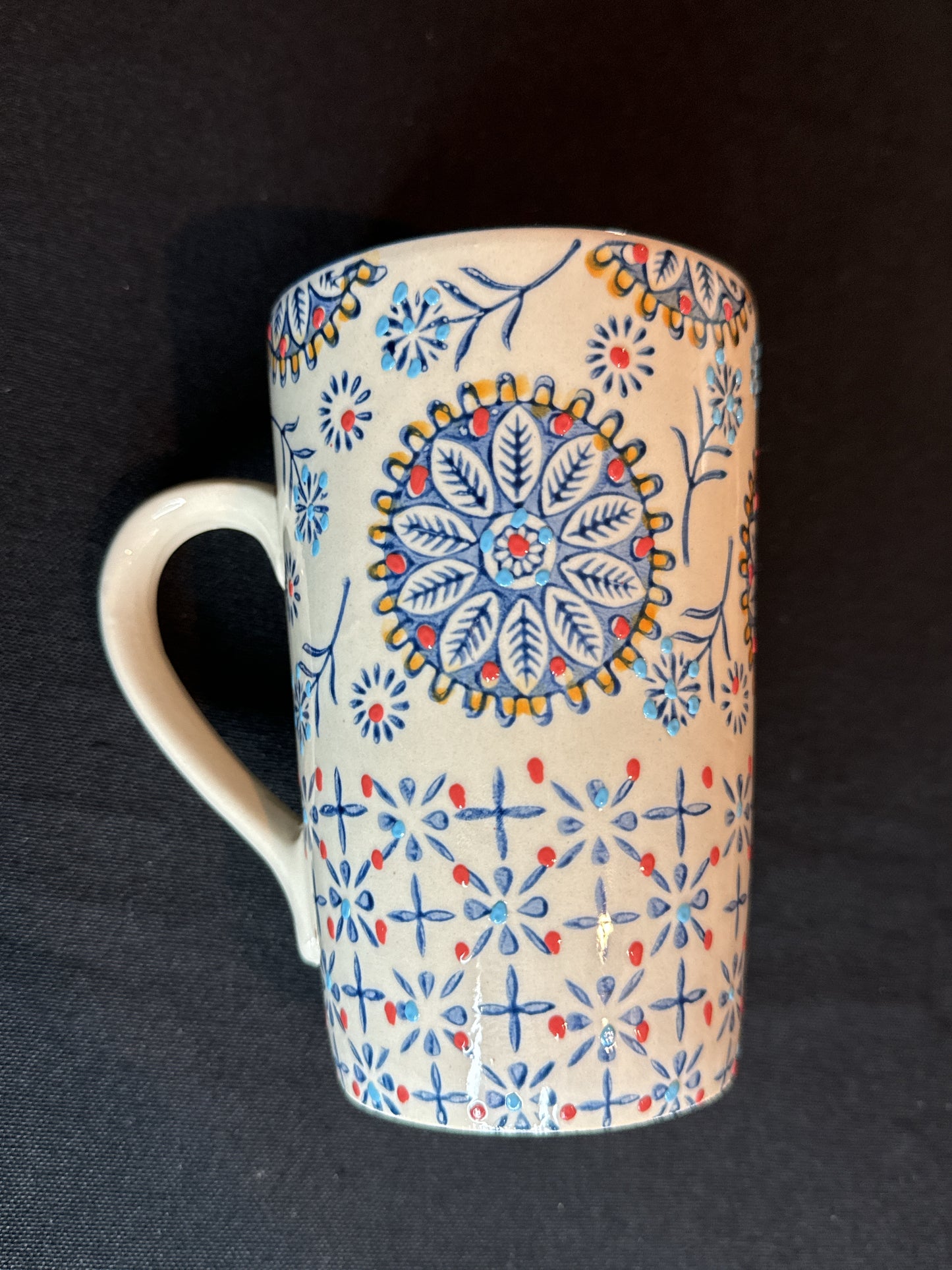 Blue Flower Design with 3D Bumps and Glossy Paint Coffee Mug 14oz New Inventory 5.25" Tall