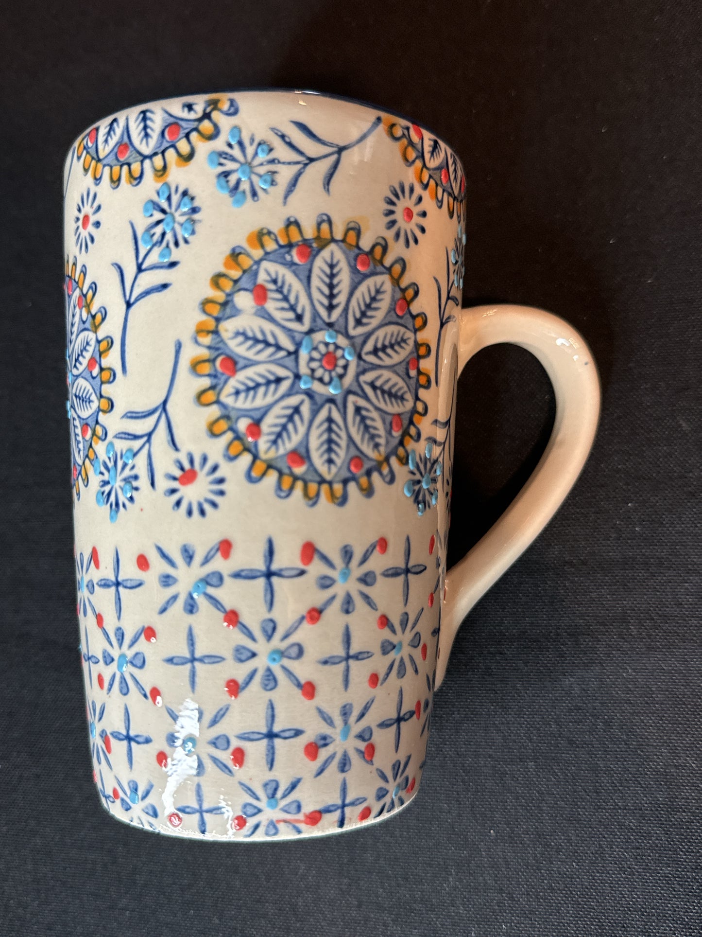 Blue Flower Design with 3D Bumps and Glossy Paint Coffee Mug 14oz New Inventory 5.25" Tall