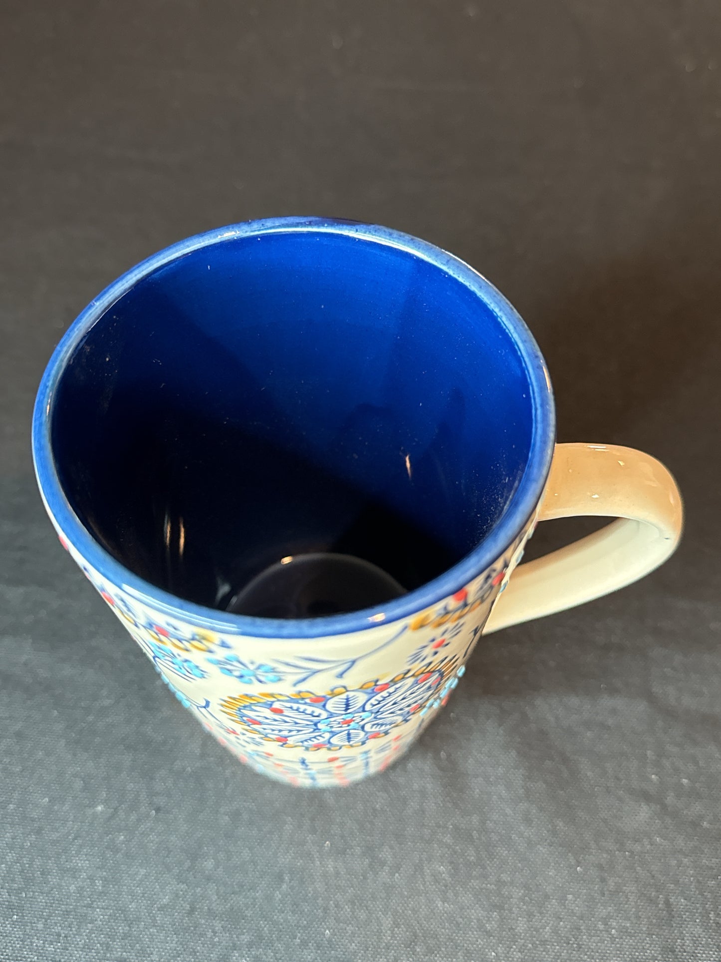 Blue Flower Design with 3D Bumps and Glossy Paint Coffee Mug 14oz New Inventory 5.25" Tall