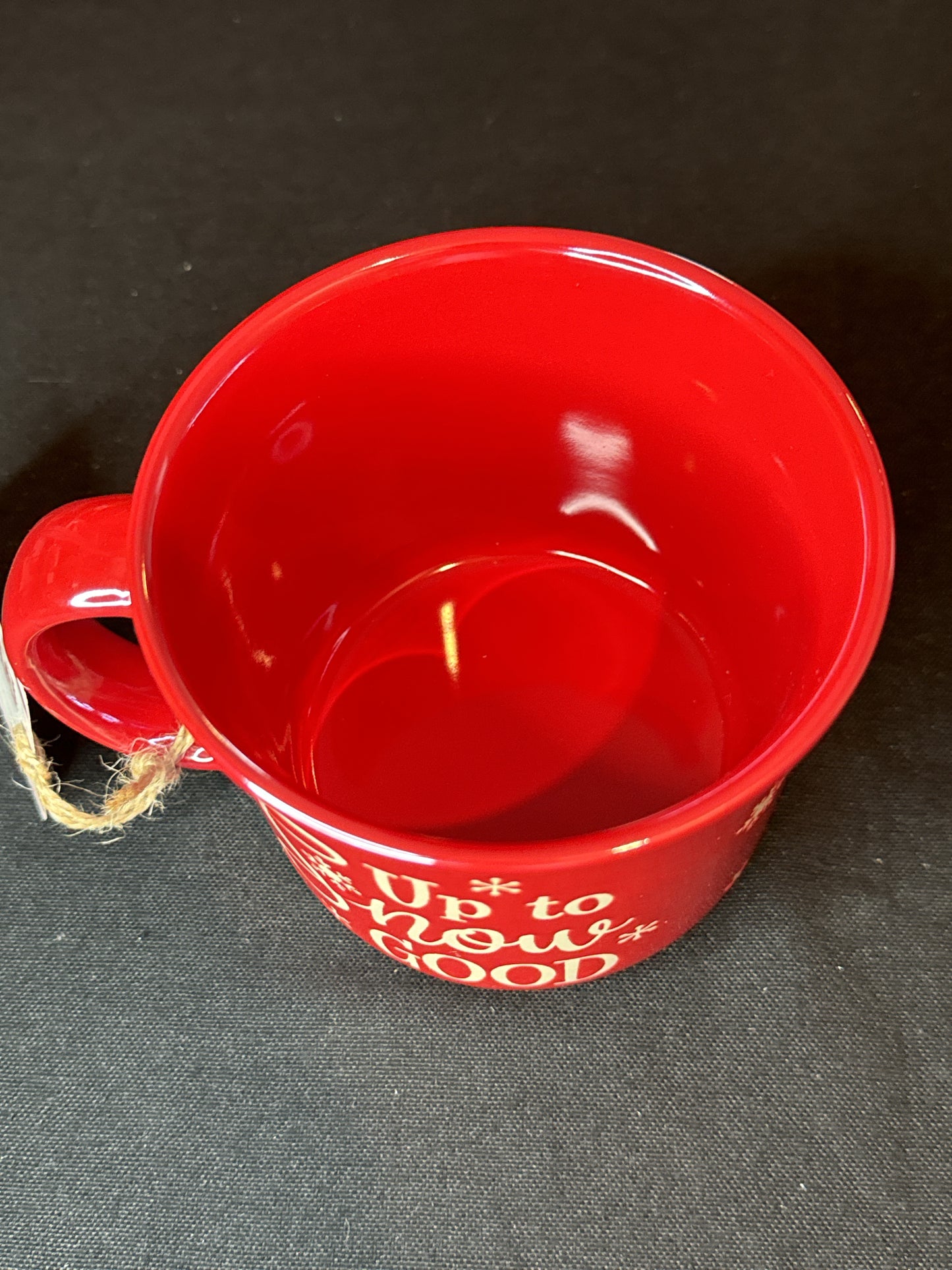 Up to Snow Good Red Ceramic Camp Mug 12oz 3.75" Tall 4" Wide Glossy Texture New