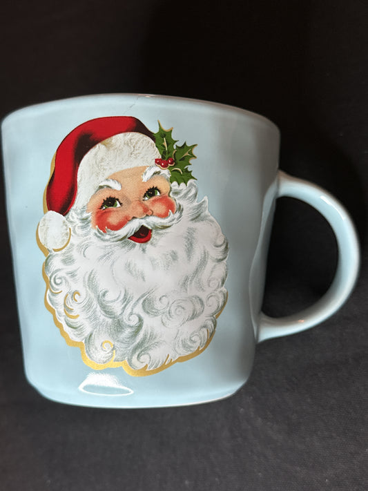 Christmas Blue Santa Clause Coffee Mug 15oz Large Mug New Inventory 4" Tall Fig & Fern