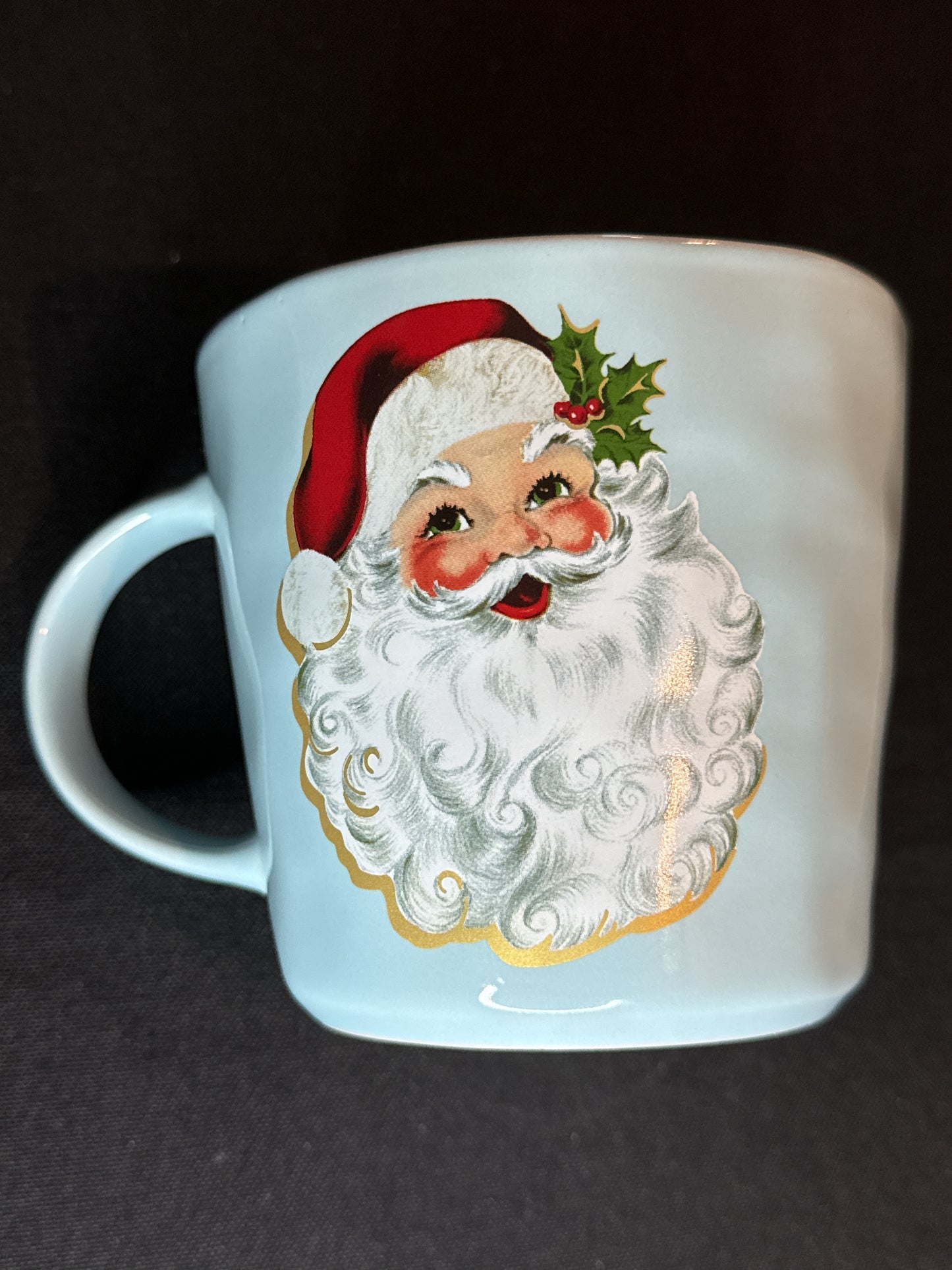 Christmas Blue Santa Clause Coffee Mug 15oz Large Mug New Inventory 4" Tall Fig & Fern