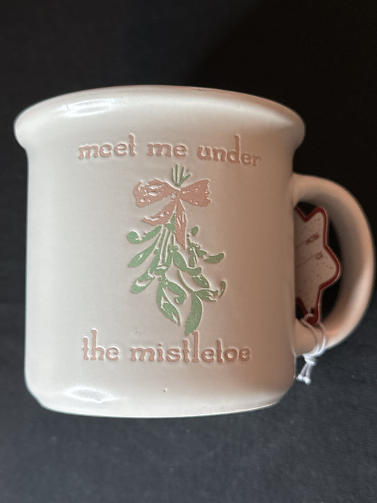 Meet Me Under the Mistletoe Pink Coffee Mug New with Tags 4" Tall 15oz