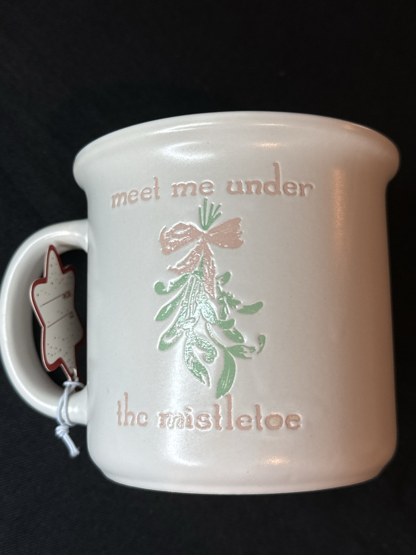 Meet Me Under the Mistletoe Pink Coffee Mug New with Tags 4" Tall 15oz