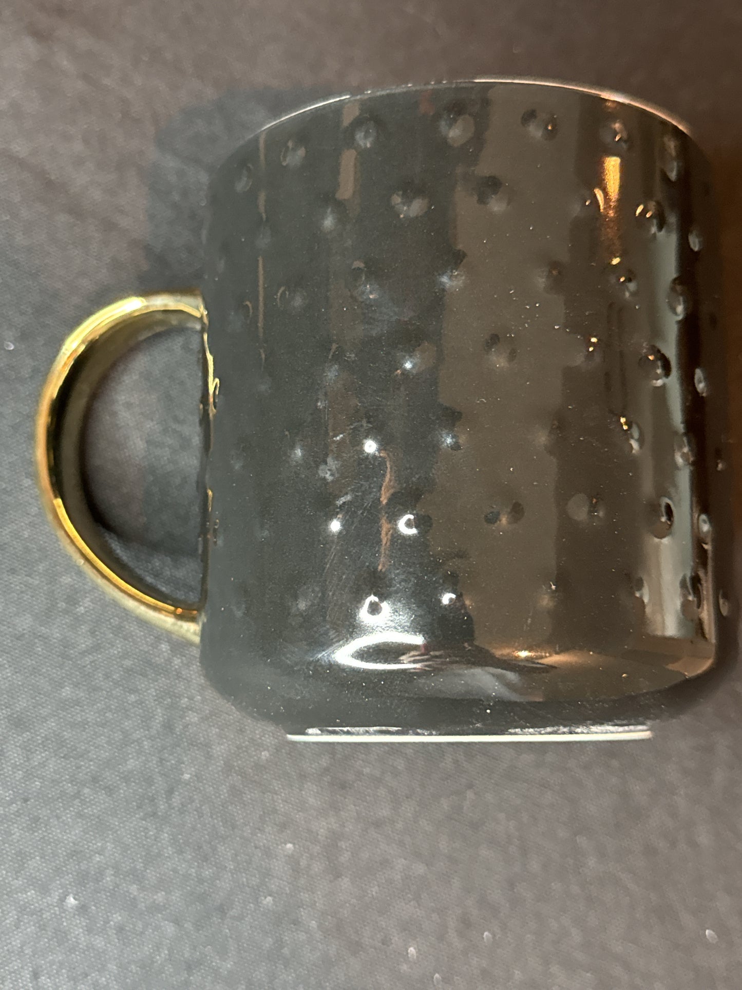 Black & Gold Christmas Tree Bumpy Coffee Mug White Interior Gold Handle New Inventory