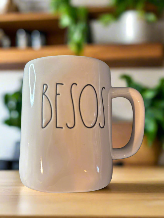Rae Dunn BESOS "Kisses" Coffee Cup Mug Artisan Collection by Magenta 4 7/8" Tall