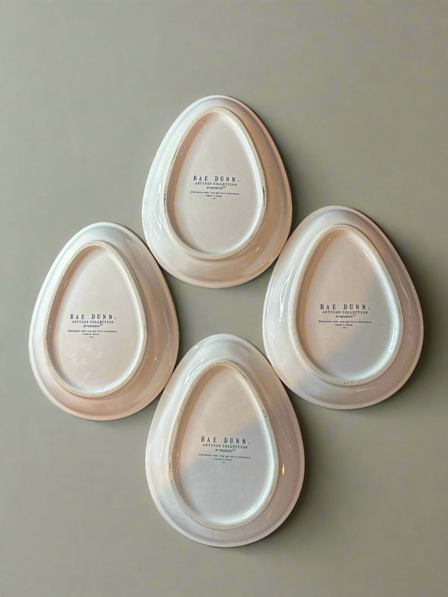 Set of 4 Rae Dunn Easter Egg Plates Egg Hunt Hunny Bunny Happy Easter Hop To It! New 6" x 8"