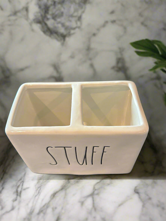 Rae Dunn STUFF Bathroom Ceramic Container Holders - Artisan Collection Magenta 5 3/8" x 3"