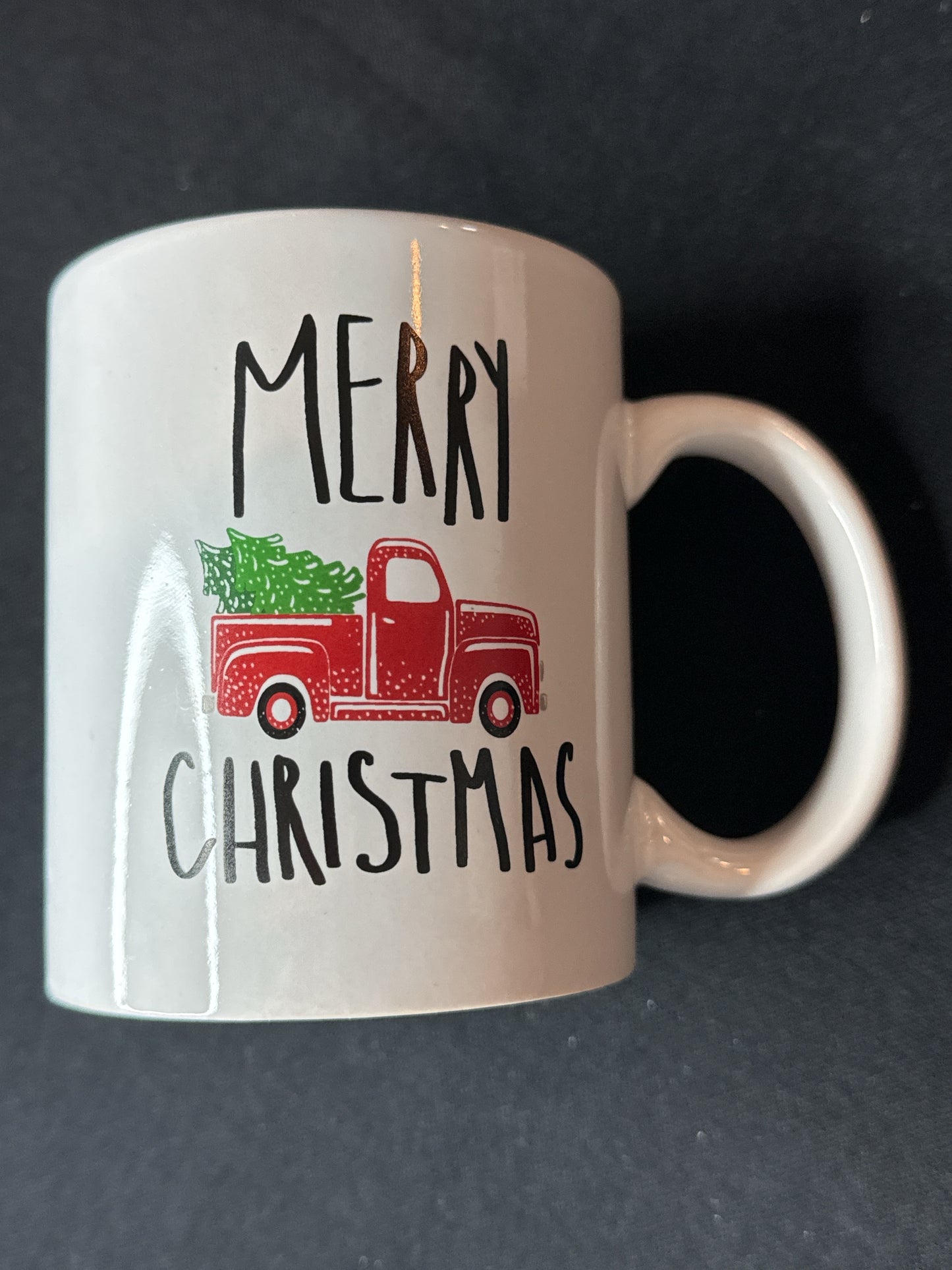 Merry Christmas Red Pickup Truck Coffee Mug 10oz 3.75" Tall