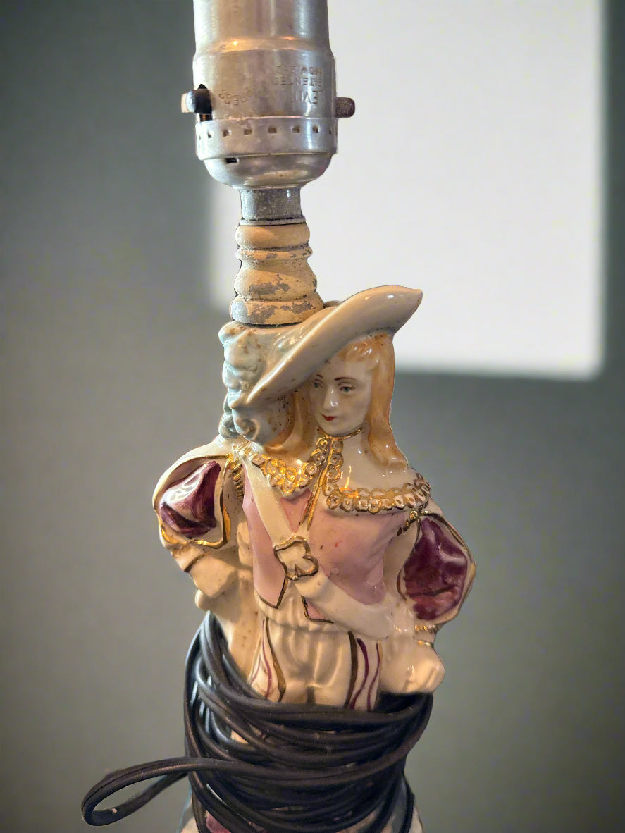 Pair of Vintage Victorian Male and Female Porcelain Figurines Lamps 12" Tall