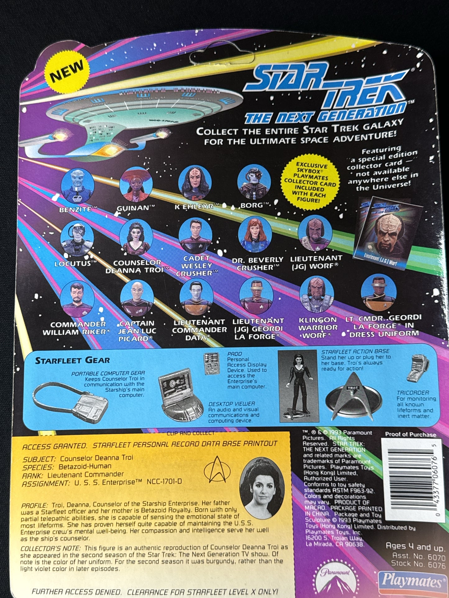 Star Trek Next Generation 1993 Counselor Deanna Troi 4" Action Figure New in Box