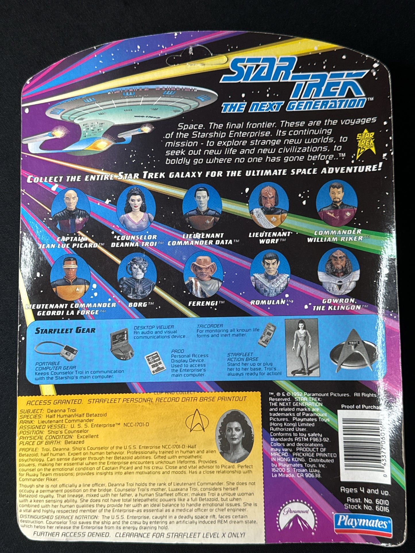 Star Trek Next Generation LCDR Deanna Troi 1992 4" Action Figure New in Box