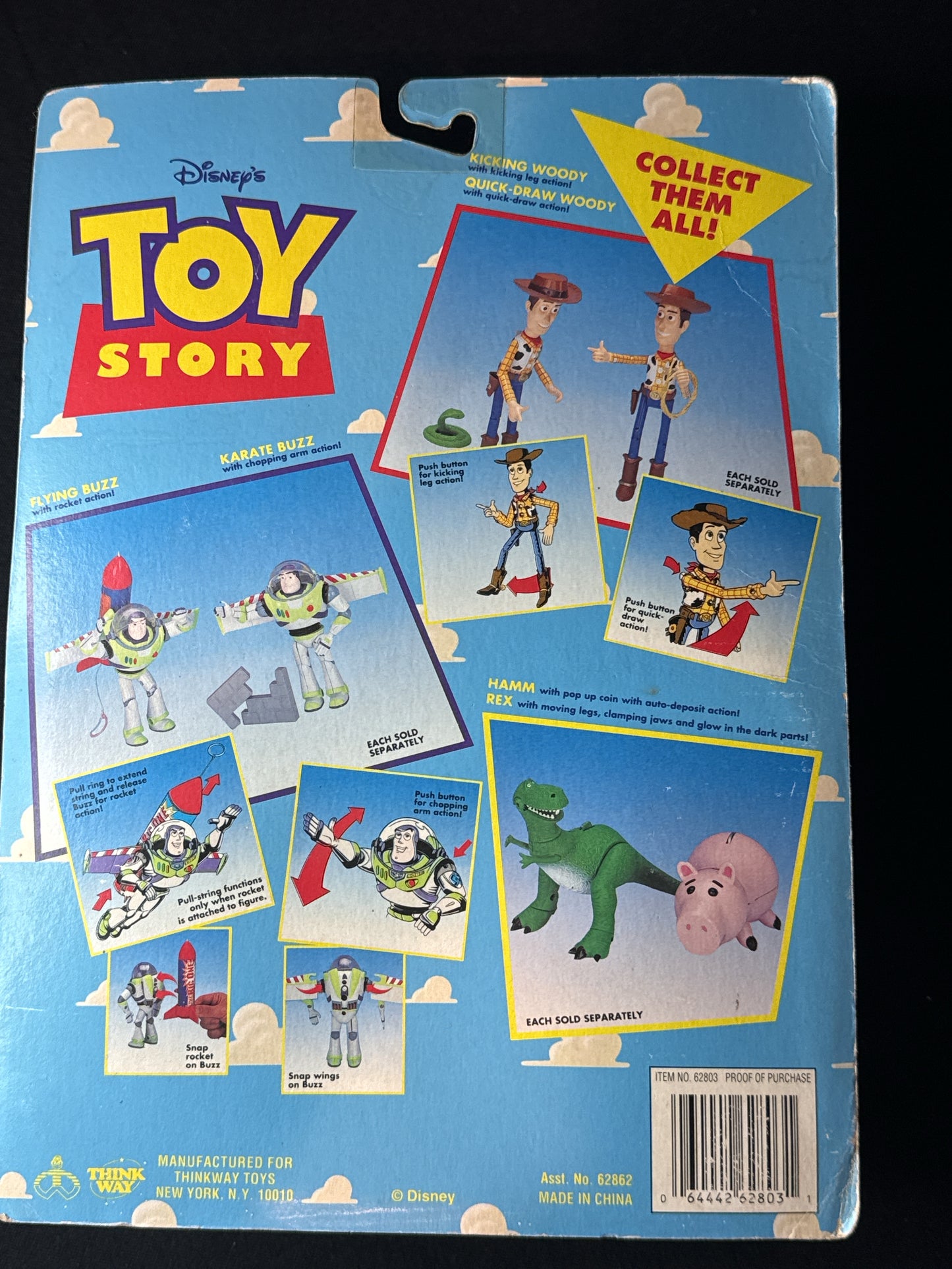 1995 Thinkway Disney Toy Story Rex Action Figure Glow in Dark New in Box