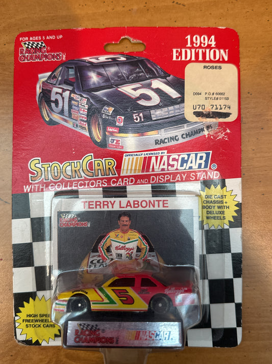 Racing Champions 1994 Terry Labonte Stock Car in pack Stand & Collector Card New in Pack