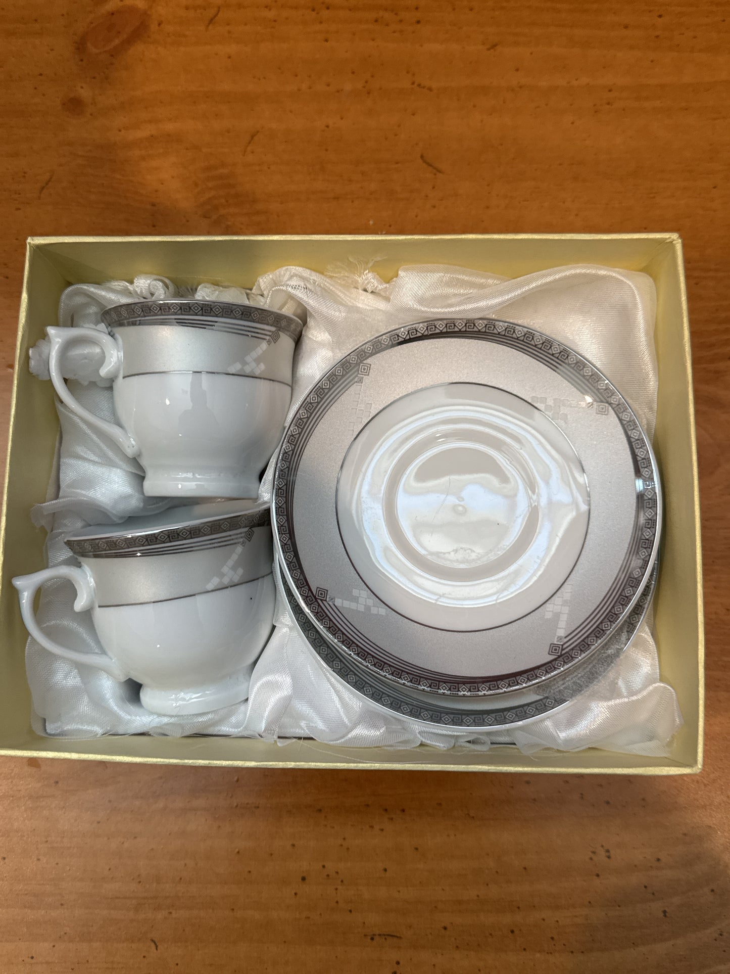 Vintage D'Lusso Designs Silver Design Cup & Saucer Set of 2 New in Box