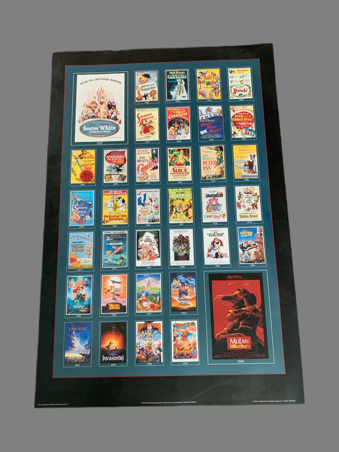 Disney 75 Years of Animation Poster 1998 36 X 24 inches Lithograph