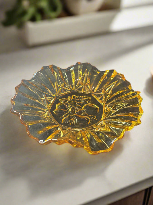 Vintage Federal Depression Glass Dish Pioneer Amber Fruit Bowl with Fluted Edges 1950s