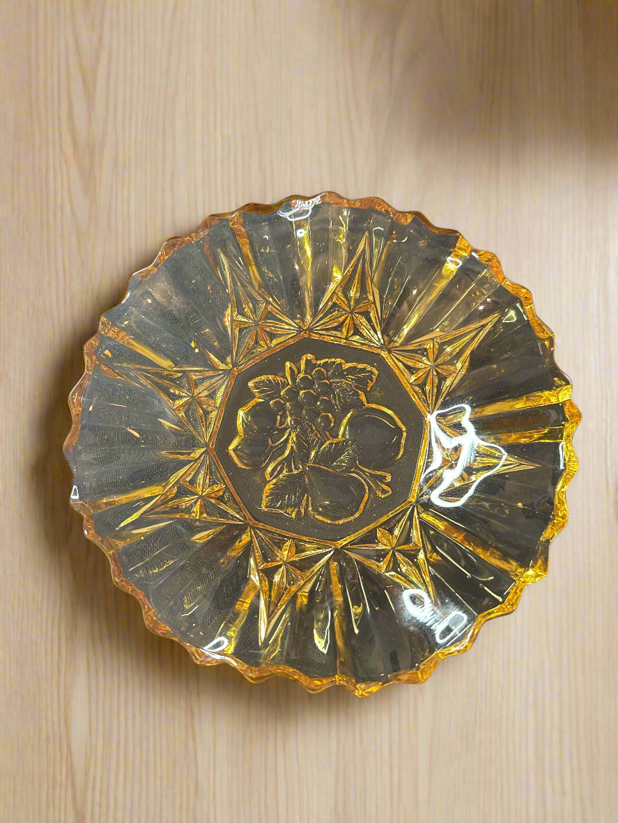 Vintage Federal Depression Glass Dish Pioneer Amber Fruit Bowl with Fluted Edges 1950s