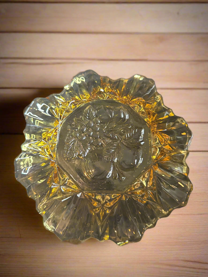 Vintage Federal Depression Glass Dish Pioneer Amber Fruit Bowl with Fluted Edges 1950s