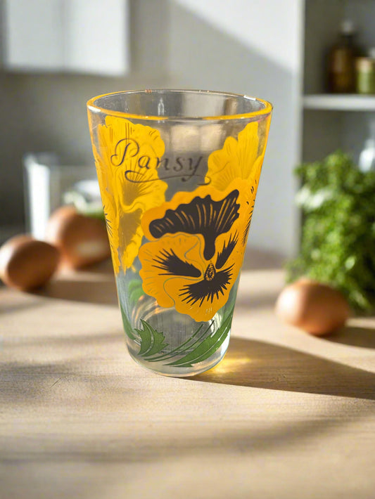 Boscul Peanut Butter PANSY Yellow Floral Drinking Glass 5" Tall