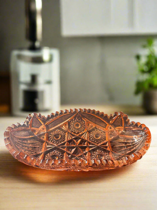 Davidsons Lord & Ladies Pink Depression Glass Candy Dish Patent Rose Pink Frilly Sawtooth