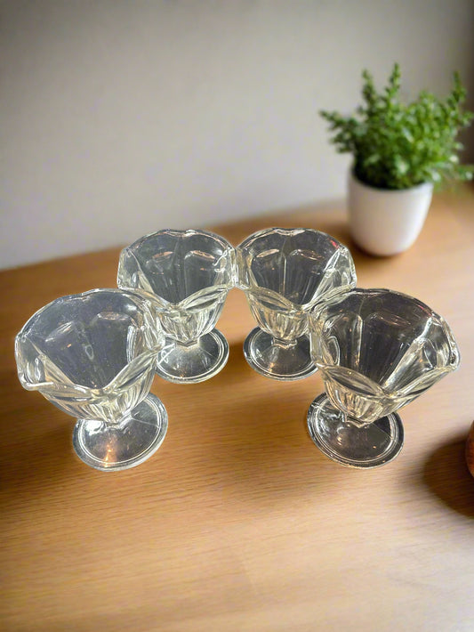 Set of 4 Low Sherbert Dishes 4" Tall Fountainware Clear by Anchor Hocking
