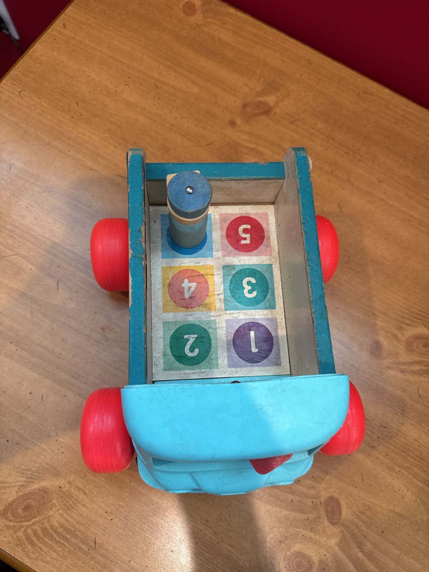 Vintage 1965 Fisher Price #131 Milk Wagon Wood & Plastic Pull Toy & 1 Character