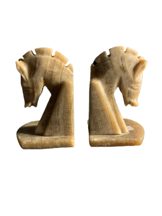 Horse Head Bookends Carved Figure Onyx Natural Stone