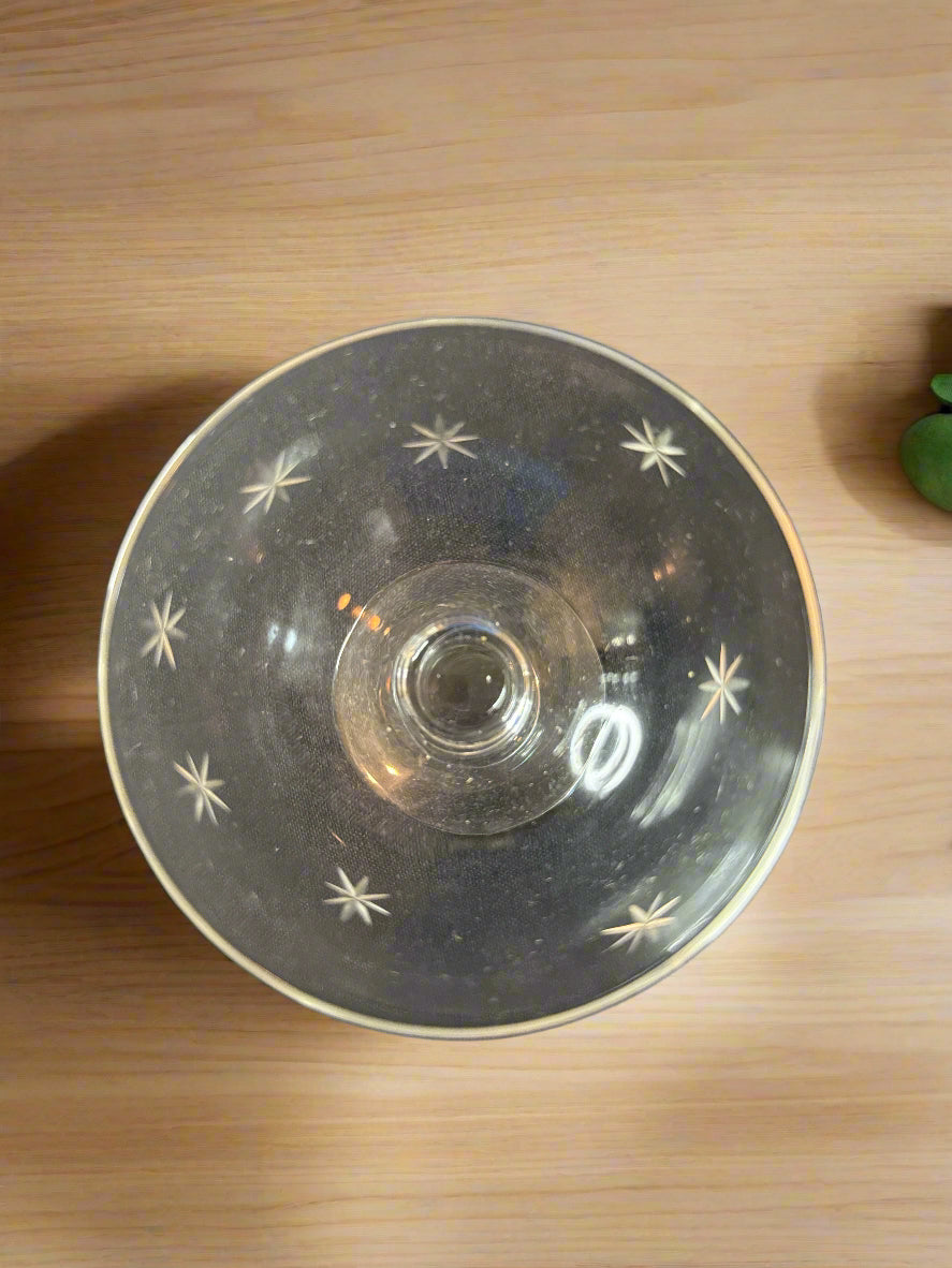 Set of 4 Champagne/Tall Sherbet Glasses Star Dust Pattern by C G Quartzex Crystal 4.25" Tall